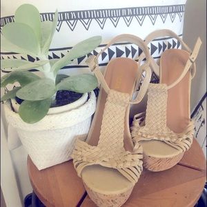 SOLD-Soda Cork Wedge Sandals Tan or Black SZ9